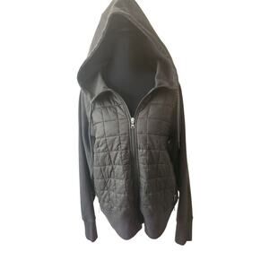 NWOT Dark Green Quilted Mixed Media Zip Up Hoodie Jacket Old Navy Women's Large